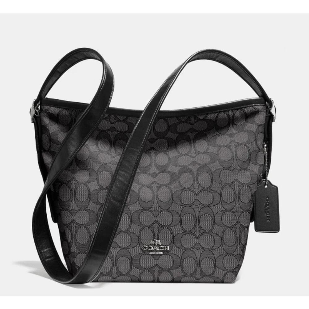 Coach Signature Crossbody Bag in Charcoal with  Black Leather V1706